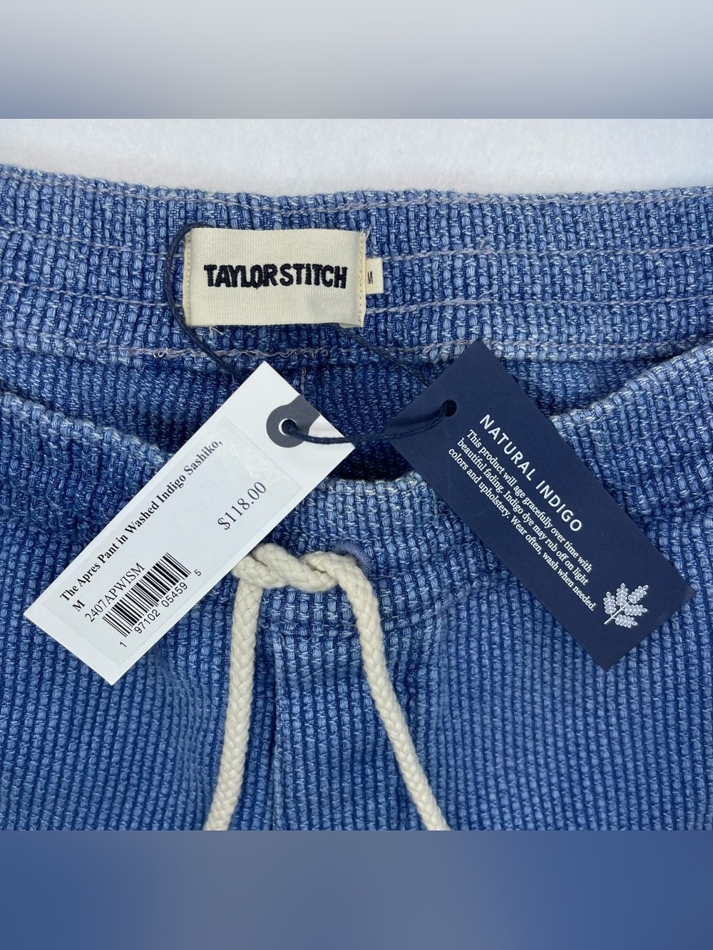 Taylor Stitch The Apres Pant Mens Medium Blue Indigo Sashiko Embroidered NWT - Picture 2 of 9
